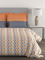 Thumbnail for MYTRIDENT Orange White Geometric Cotton 144 TC Queen Bedsheet With 2 Pillow Covers - Distacart
