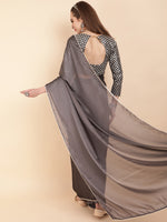 Thumbnail for Sangria Grey Beads & Stones Satin Saree - Distacart