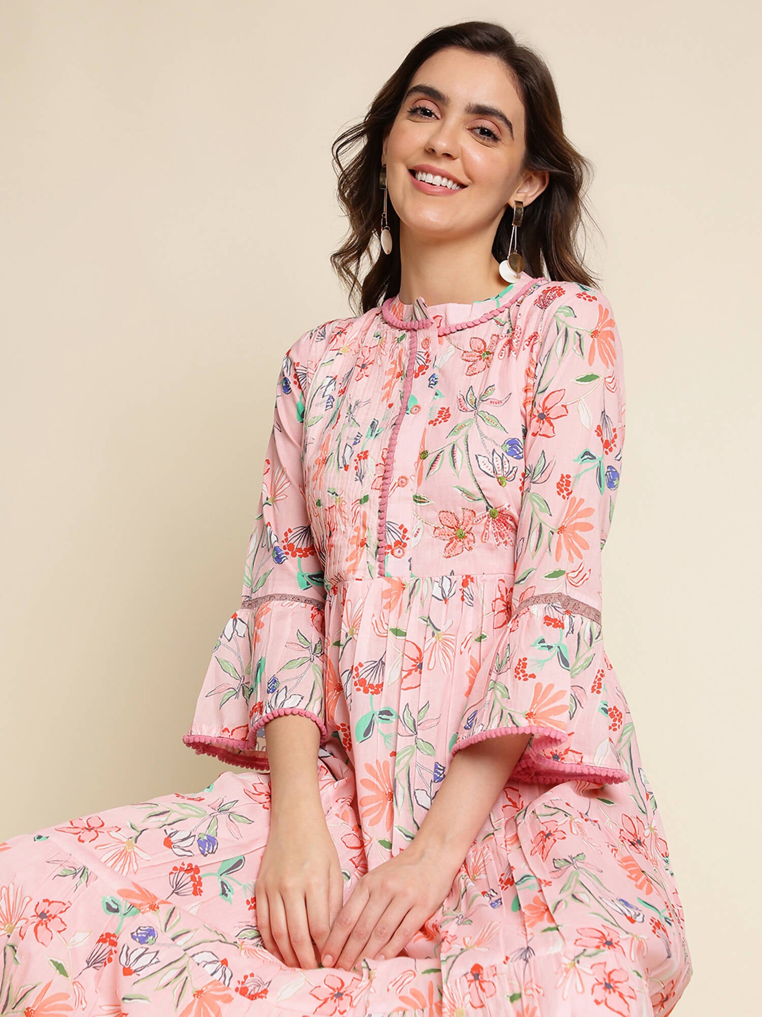 Pink Cotton Floral Printed Dress - Nandani - Distacart