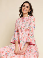 Thumbnail for Pink Cotton Floral Printed Dress - Nandani - Distacart