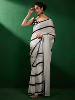 Thumbnail for Sangria Striped Woven Design Beads and Stones Saree - Distacart