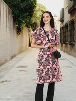 Thumbnail for Sangria Floral Print Flutter Sleeves Kurta - Distacart