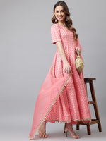 Thumbnail for Khushal K Women Pink Printed Empire Kurta with Trousers & With Dupatta - Distacart