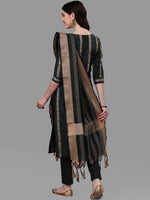 Thumbnail for HERE&NOW Green Striped Pure Cotton Kurta With Trousers & Dupatta - Distacart