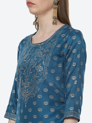 Biba Women Plus Size Blue Ethnic Motifs Printed Kurta with Trouser & With Dupatta - Distacart