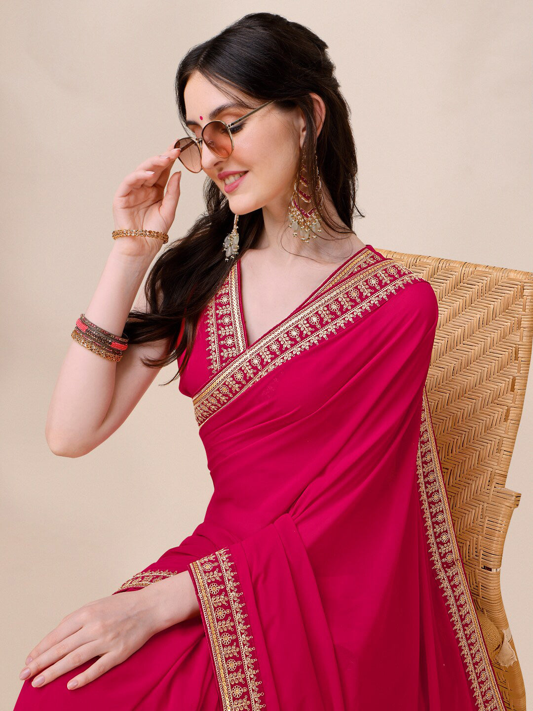 Sangria Embroidered Saree With Blouse - Distacart