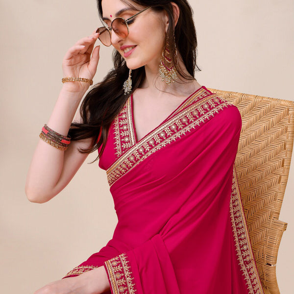 Sangria Embroidered Saree With Blouse - Distacart