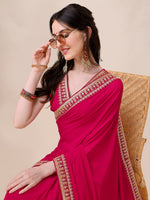 Thumbnail for Sangria Embroidered Saree With Blouse - Distacart