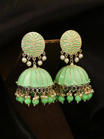Thumbnail for Yellow Chimes Women Green Meenakari Jhumkas Earrings - Distacart
