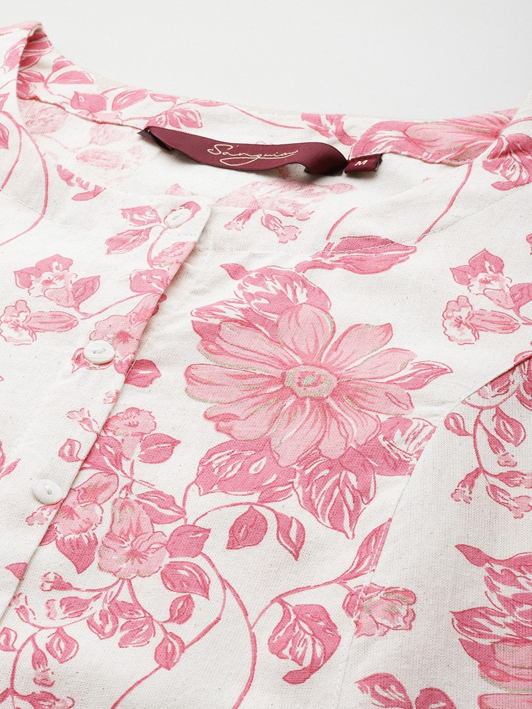 Sangria Floral Printed Cotton Slub Kurta - Distacart