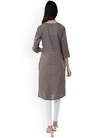 Thumbnail for Kalini Women Brown Geometric Striped Thread Work Kurta - Distacart