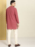 Thumbnail for House of Pataudi Men Pure Cotton Solid Straight Mandarin Collar Rozana Kurta - Distacart