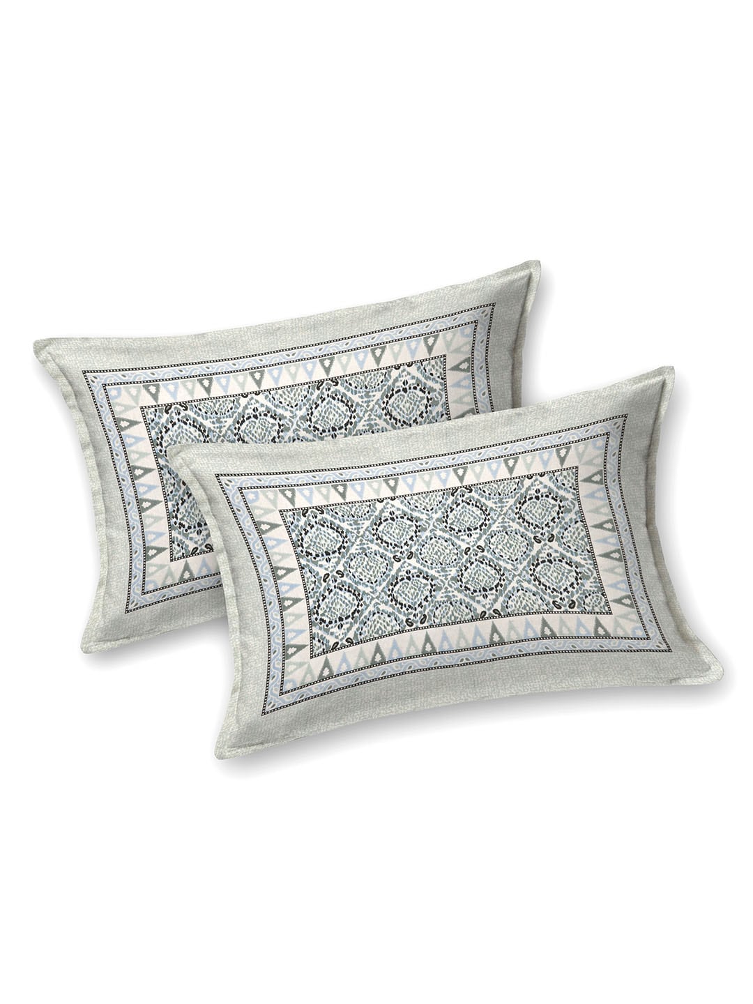 BELLA CASA Ethnic Grey & White Ethnic Pure Cotton 180 TC King Bedsheet & 2 Pillow Covers - Distacart