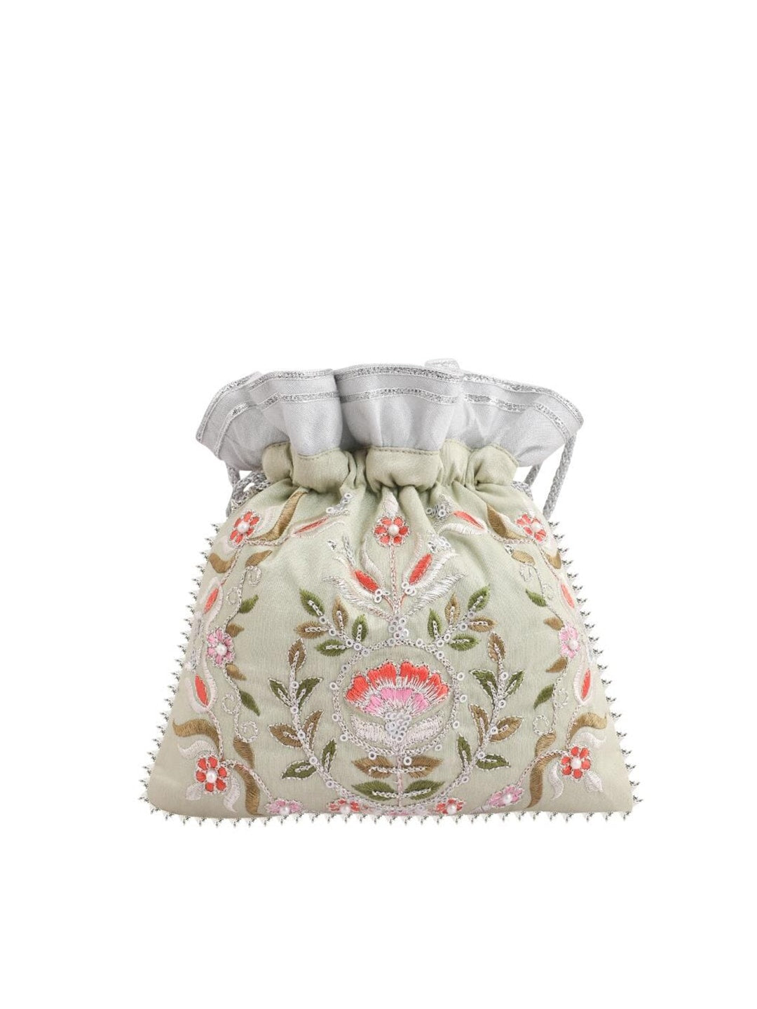 Masq Green & Pink Embellished Embroidered Potli Clutch - Distacart