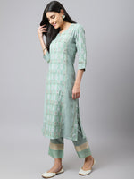 Thumbnail for Khushal K Floral Printed Notched Neck Beads and Stones Kurta With Palazzos & Dupatta - Distacart