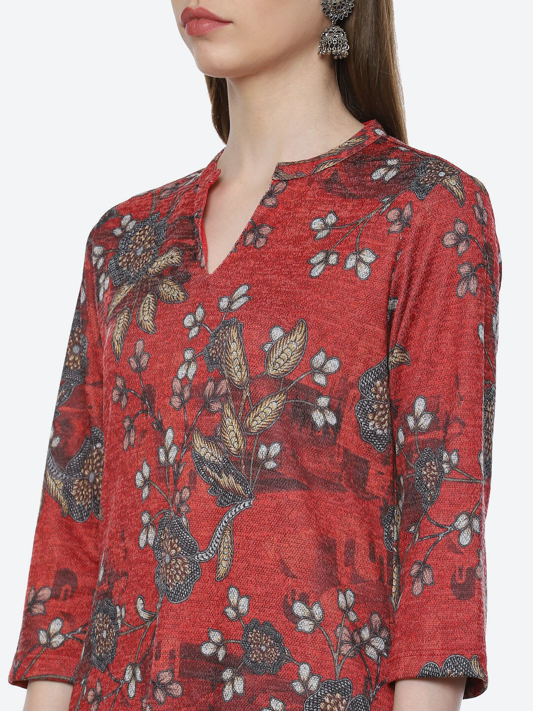 Biba Women Maroon Floral Printed Kurta with Trousers - Distacart