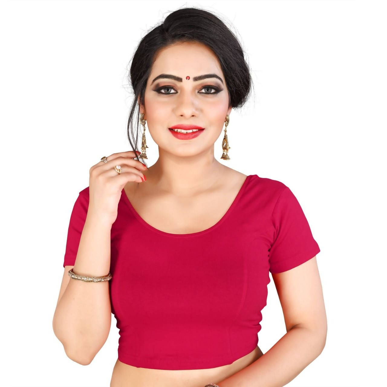 Vamika Pink Lycra Plain Blouse - Distacart
