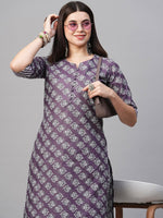 Thumbnail for Kalini Notched Neck Printed Kurta with Trousers - Distacart
