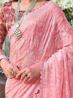 Thumbnail for Saree Mall Floral Woven Design Pure Chiffon Beads & Stones Bagru Sarees - Distacart