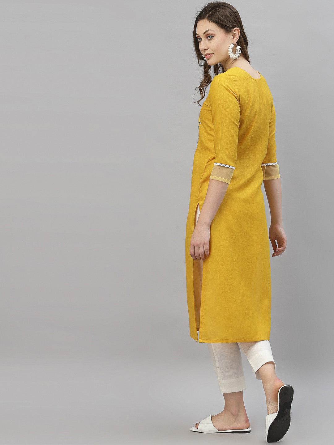 Kalini Women Yellow Floral Embroidered Thread Work Kurta - Distacart