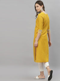 Thumbnail for Kalini Women Yellow Floral Embroidered Thread Work Kurta - Distacart