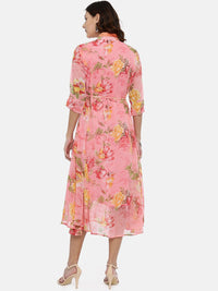 Thumbnail for Souchii Woman Pink Floral Printed A-Line Dress - Distacart