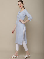 Thumbnail for Sangria Women Lavender Geometric Printed Flared Sleeves Thread Work Kurta - Distacart