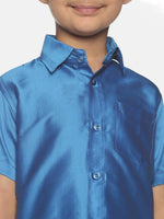 Thumbnail for Sethukrishna Blue & White Shirt with Dhoti Set For Boys - Distacart
