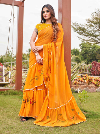 Tikhi Imli Mustard Yellow Gotta Patti Ruffles Saree - Distacart