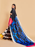 Thumbnail for Sangria Blue & Black Striped Satin Ready to Wear Saree - Distacart