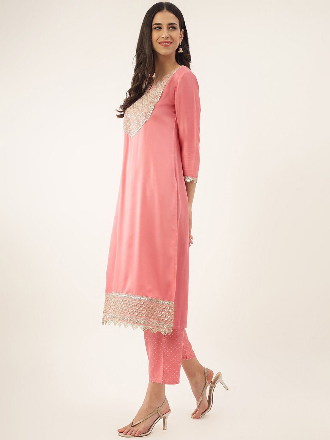 Khushal K Ethnic Motifs Yoke Design Sequinned Kurta with Trousers & Dupatta - Distacart