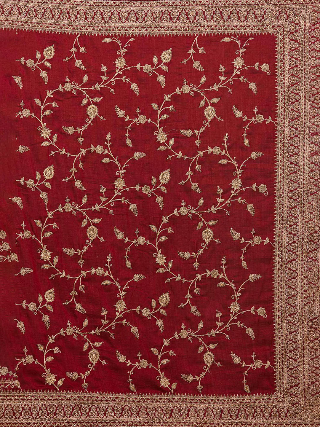 Koskii Maroon Floral Embroidered Art Silk Heavy Work Saree - Distacart