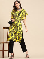Thumbnail for Sangria Floral Print Flutter Sleeves Kurta - Distacart