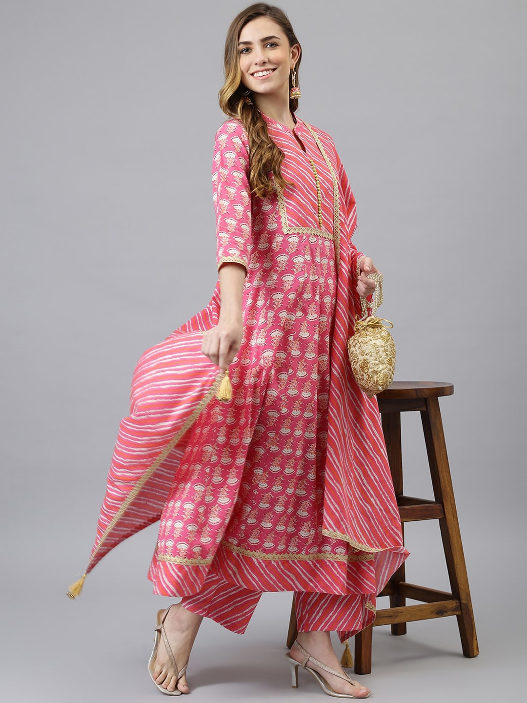 Khushal K Women Pink Ethnic Motifs Printed Kurta with Palazzos & Dupatta - Distacart