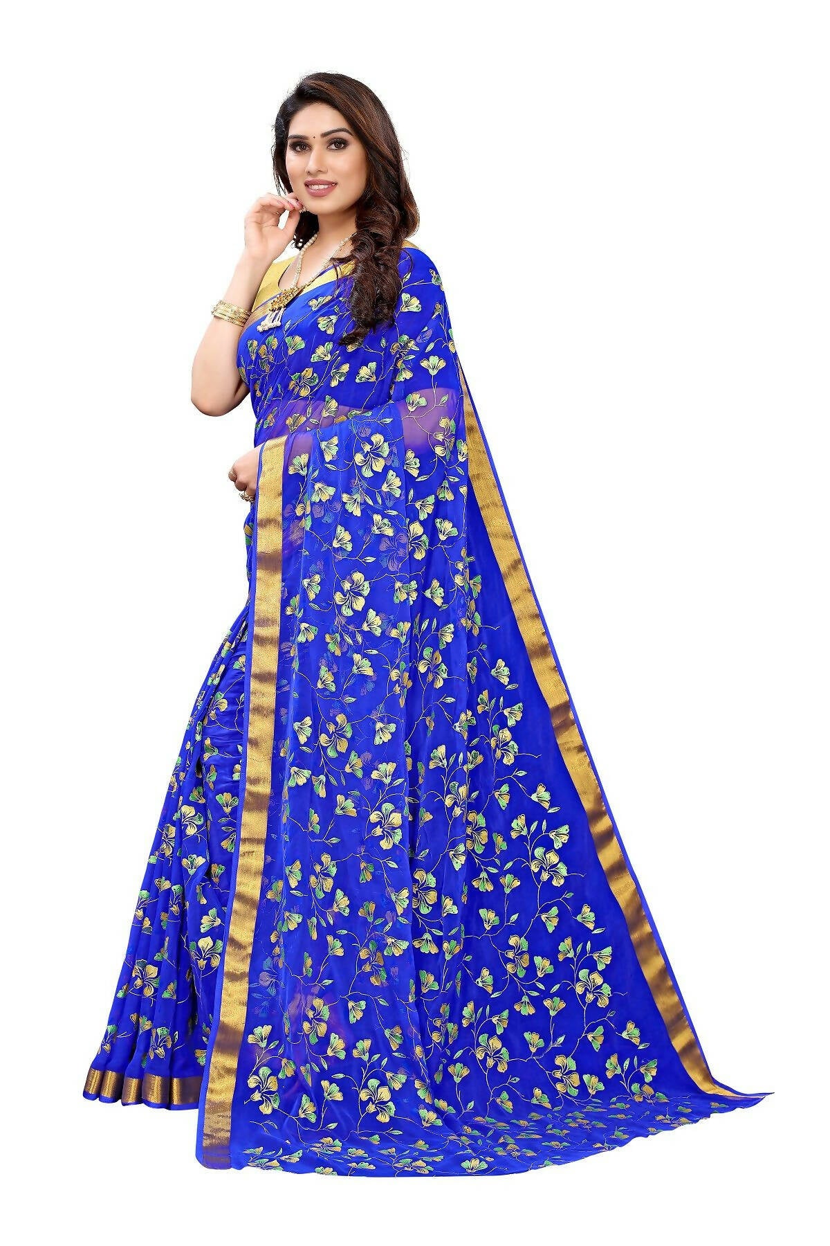 Vamika Blue Printed Chiffon Saree (UJALA BLUE) - Distacart
