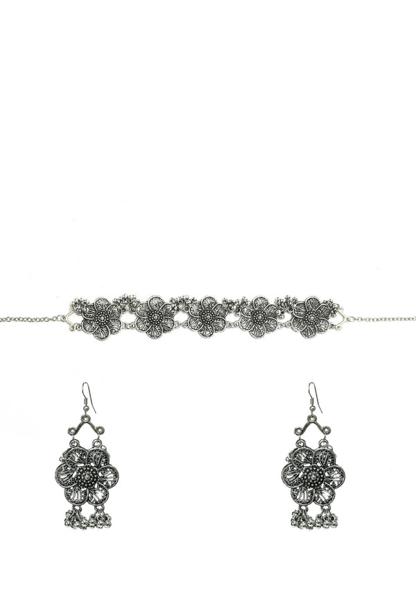 Mominos Fashion Johar Kamal Silver-Plated Brass Finish Floral Desgin Choker For Women - Distacart