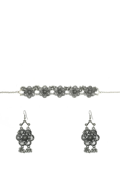Mominos Fashion Johar Kamal Silver-Plated Brass Finish Floral Desgin Choker For Women - Distacart