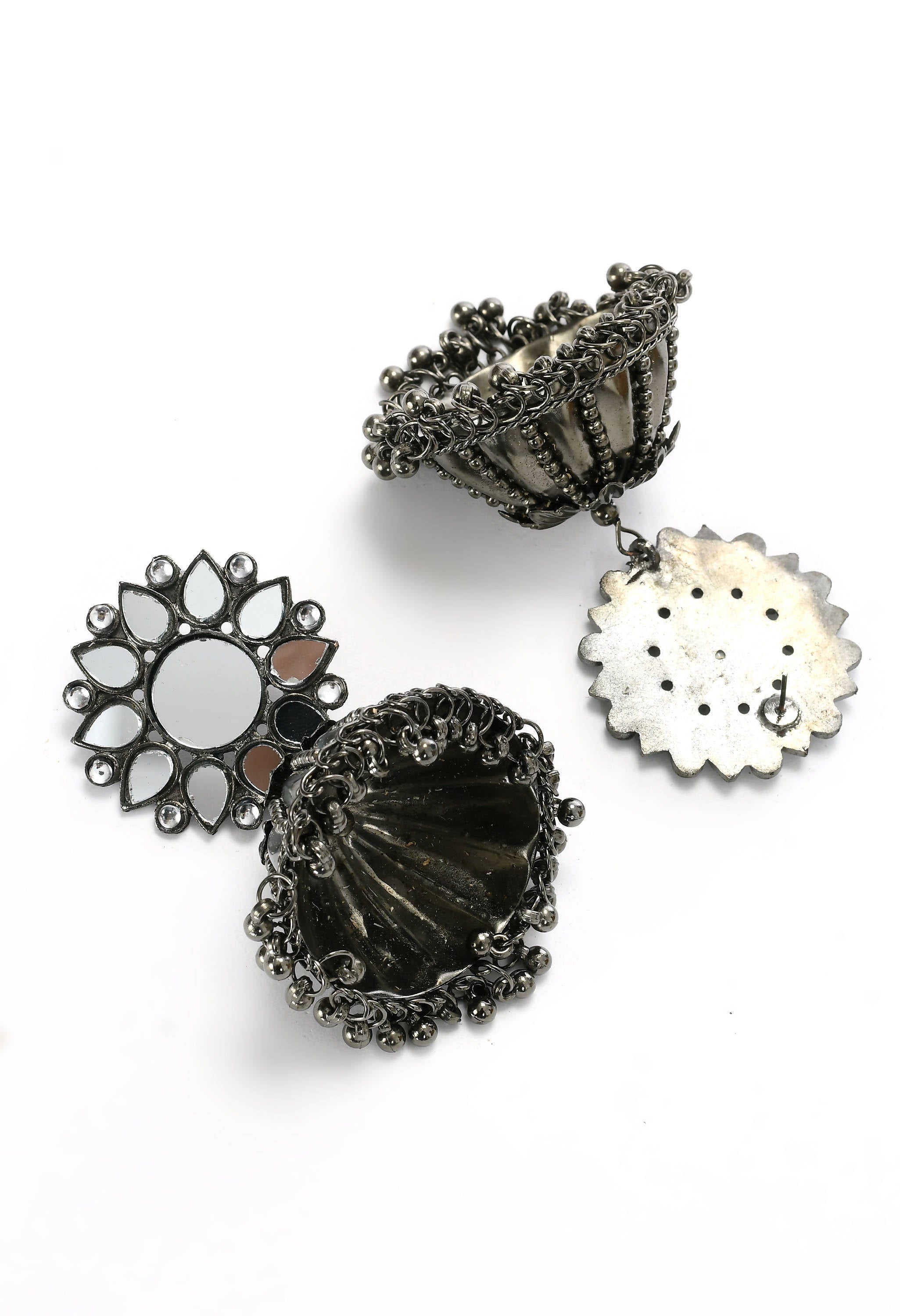 Mominos Fashion Johar Kamal Silver-Plated With Mirror Earrings Jhumkas - Distacart