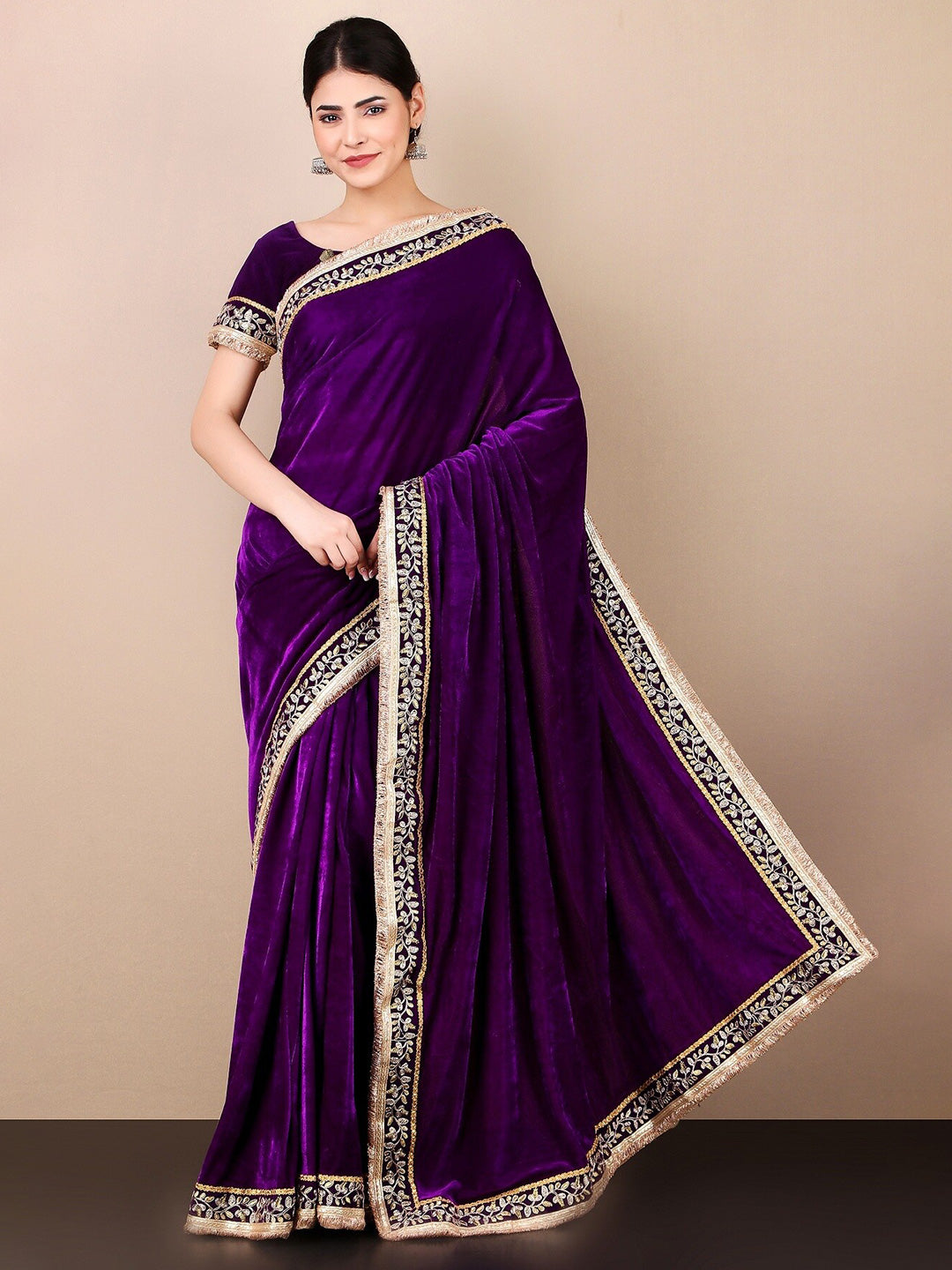 Kalini Embroidered Velvet Saree - Distacart