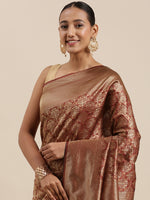 Thumbnail for Kalini Maroon & Golden Ethnic Motifs Woven Design Banarasi Saree - Distacart