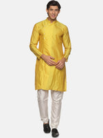 Thumbnail for Sethukrishna Men Yellow Angrakha Kurta with Pyjamas - Distacart
