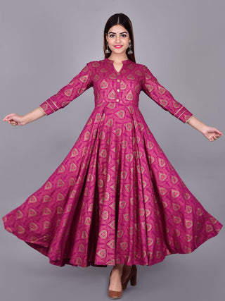 Kalini Women Magenta & Gold-Toned Ethnic Motifs Printed Anarkali Kurta - Distacart