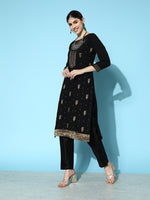 Thumbnail for Sangria Floral Yoke Design Jacquard Kurta with Trousers & With Dupatta - Distacart