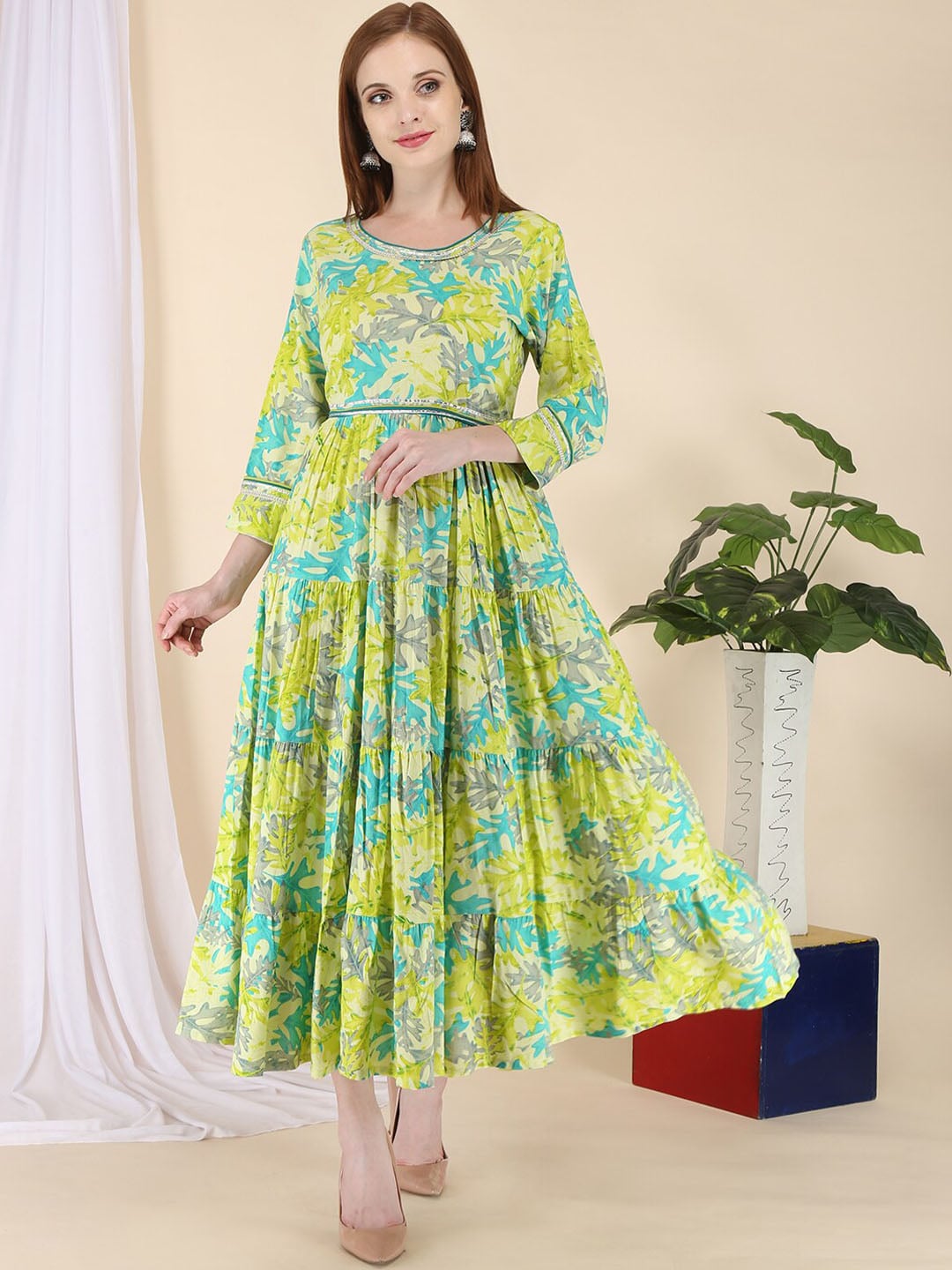 Kalini Women Lime Green Floral Printed Floral Anarkali Kurta - Distacart