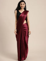 Thumbnail for Mitera Maroon Solid Satin Saree - Distacart
