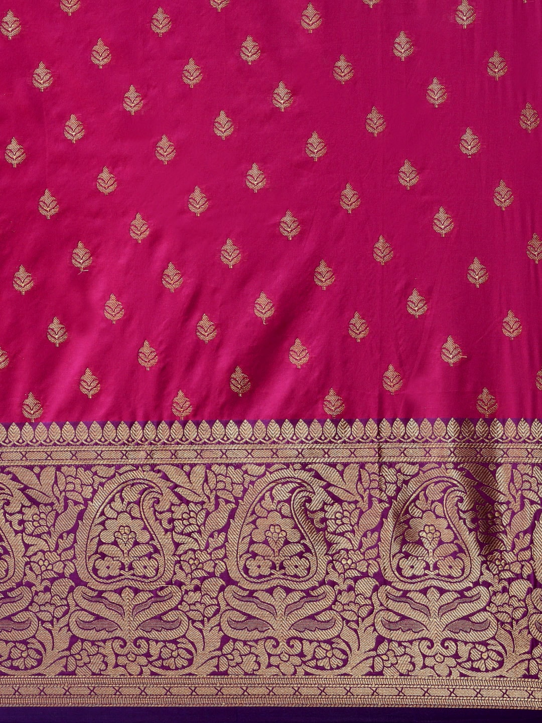 Mitera Pink & Golden Ethnic Motifs Banarasi Saree with Zari Border - Distacart