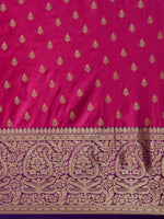 Thumbnail for Mitera Pink & Golden Ethnic Motifs Banarasi Saree with Zari Border - Distacart