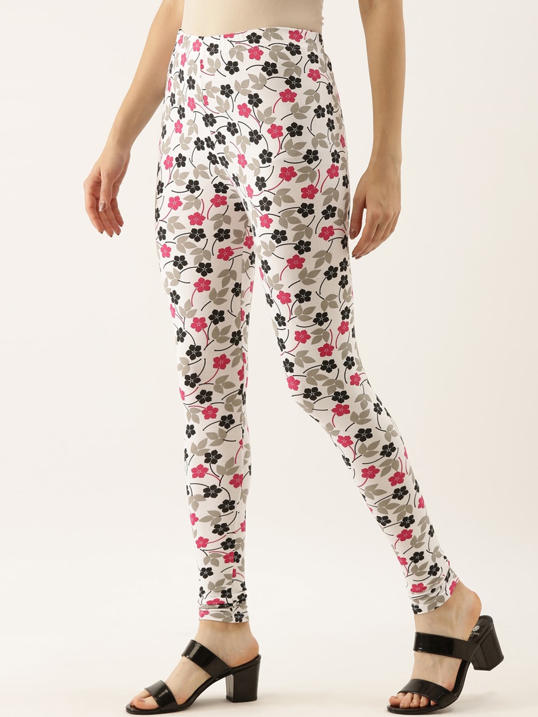 Souchii White & Pink Printed Slim-Fit Ankle-Length Leggings - Distacart