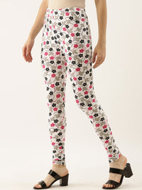Thumbnail for Souchii White & Pink Printed Slim-Fit Ankle-Length Leggings - Distacart