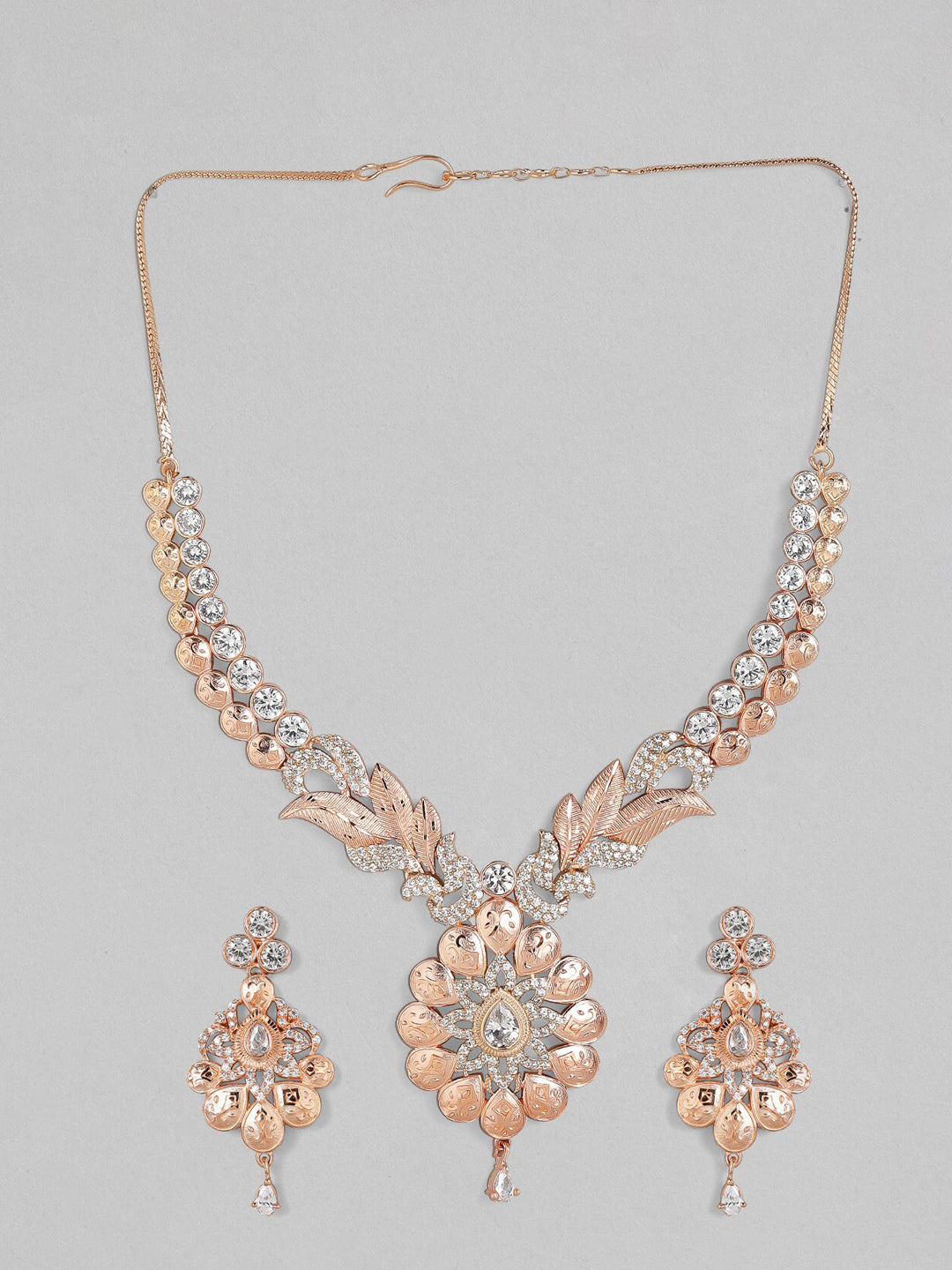 Shop Rubans Rose Gold Plated Necklace Set With American Diamonds. Online at Rubans